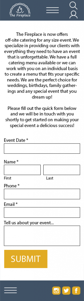 A mobile version of the Catering page.